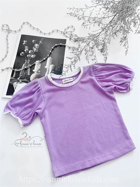  Áo thun tăm gân lớn viền ren - tím 