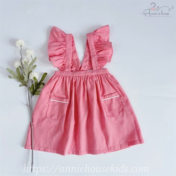 Váy yếm Viện Nghệ thuật của gió cô gái ngọt ngào dây đai vải nhung kẻ màu  hồng  sakurafashionvn