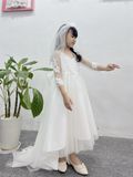  Đầm công chúa trắng dài tay 