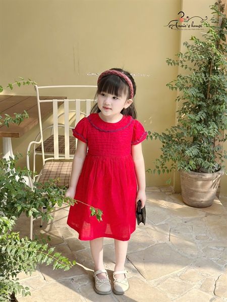  Đầm xếp li viền xanh - Đỏ 