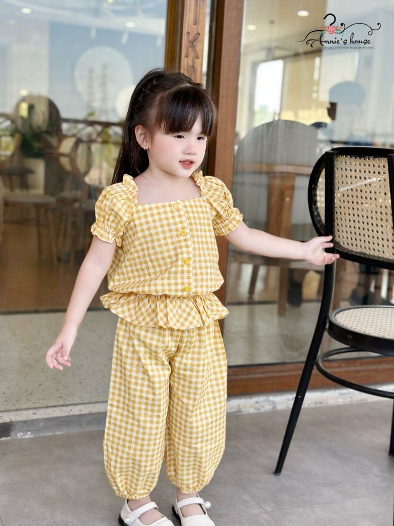  Set bộ quần dài - caro vàng 