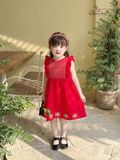  Đầm Tiểu Thư Thêu Gợn Sóng - Đỏ 