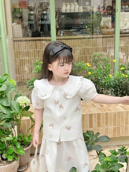  SET BUTTERFLY BELLE áo cổ sen thêu bướm kèm chân váy 