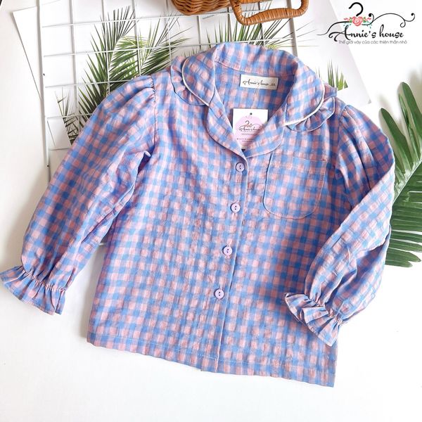  Bộ pijama dài tay caro - tím xanh 