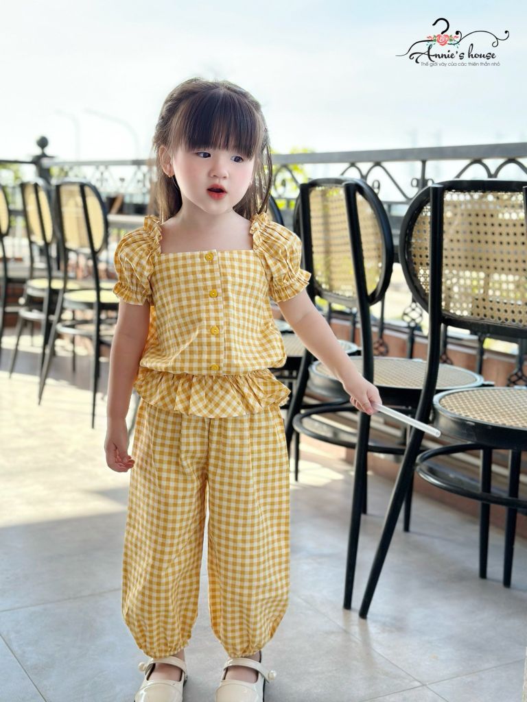  Set bộ quần dài - caro vàng 