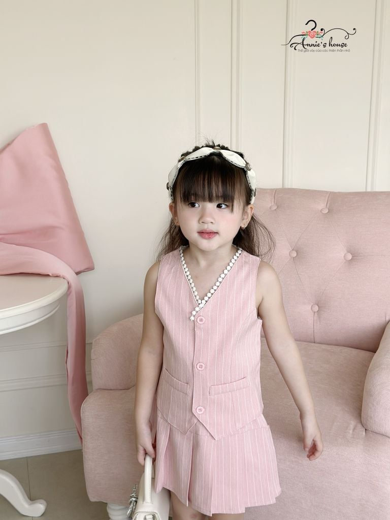  Set Gile chân váy dập li - Hồng 