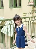  Set Sporty Chic - áo crop top viền trắng phối chân váy - Xanh 
