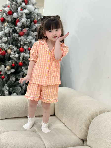  Bộ Pijama ngắn - caro hồng 