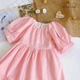  Đầm xốp gấm tay phồng - Hồng 