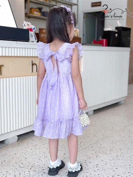  Đầm hở lưng tay cánh tiên - Tím 