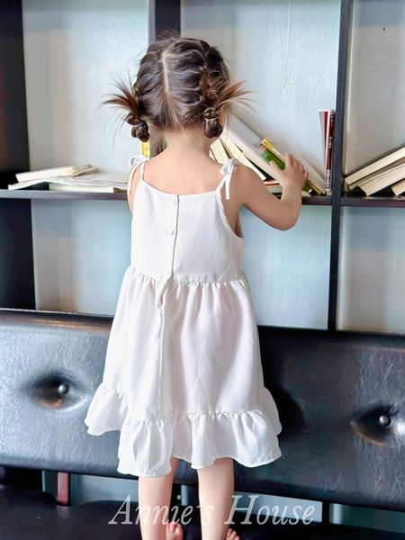  Đầm 2 dây thêu thổ cẩm - Trắng 