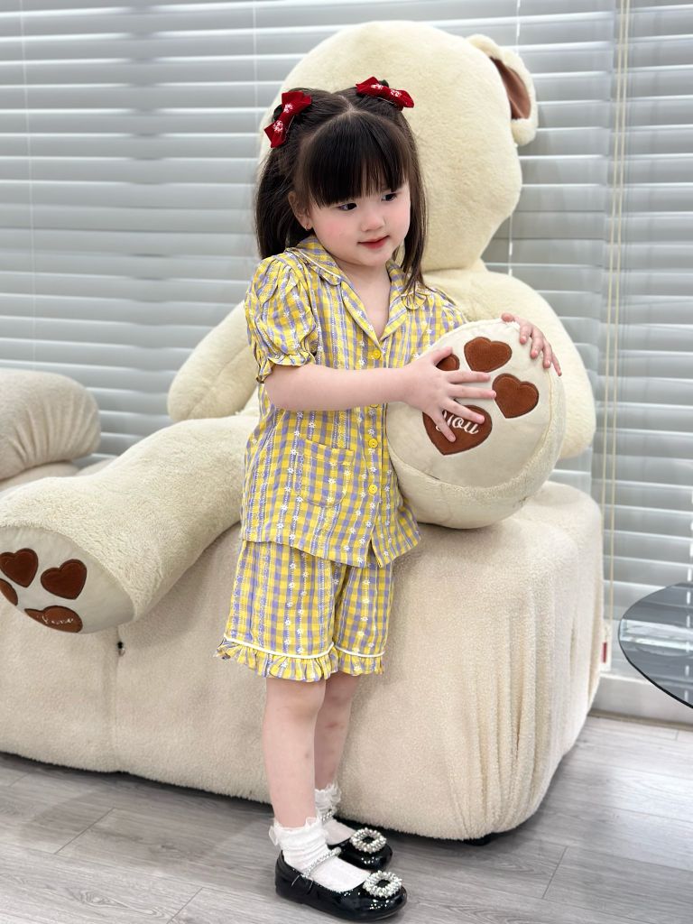  Bộ Pijama ngắn - caro vàng xanh 