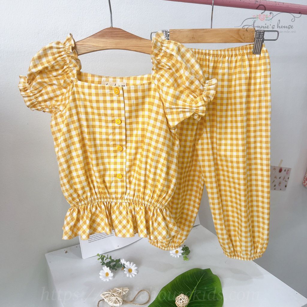  Set bộ quần dài - caro vàng 