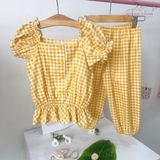  Set bộ quần dài - caro vàng 