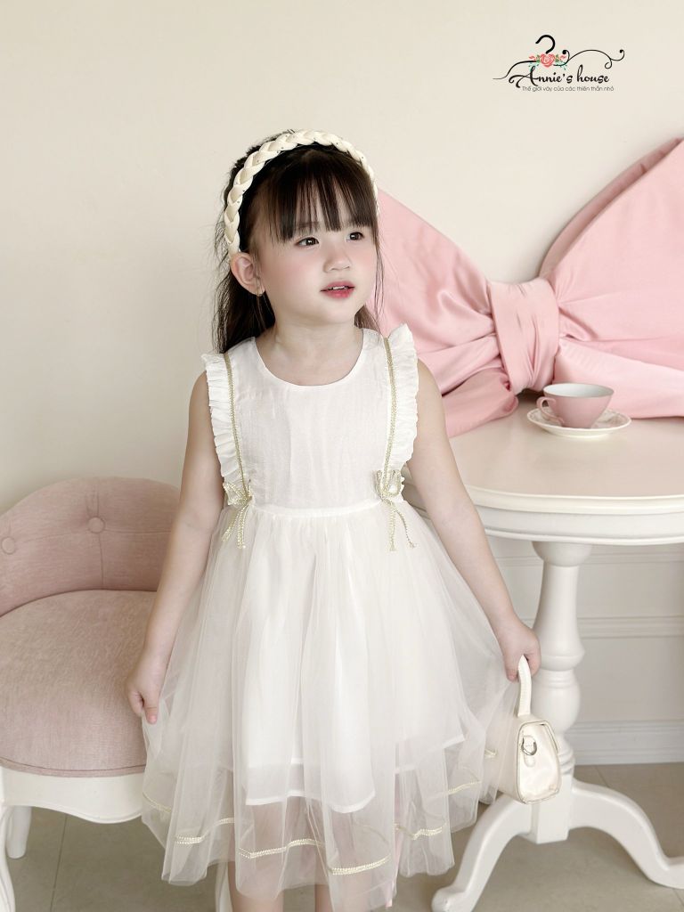  Đầm voan phối nơ - Trắng 