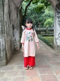  Áo dài thêu hoa quần đỏ- Trắng Kem 