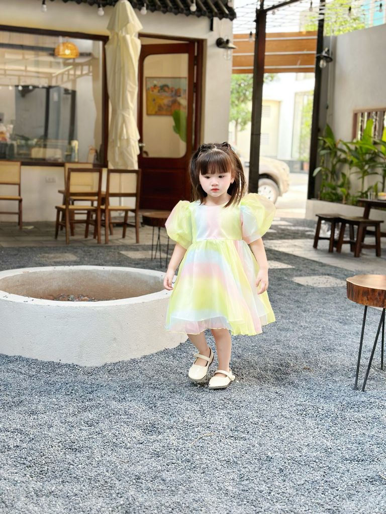  Đầm công chúa cầu vồng - xanh lá 