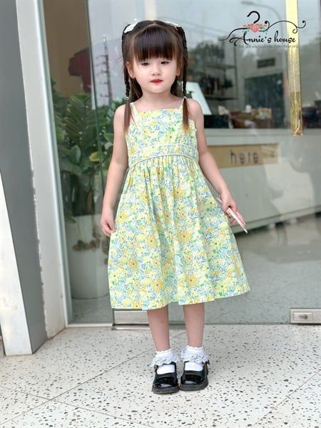  Đầm 2 dây nhún lưng - Hoa Vàng 