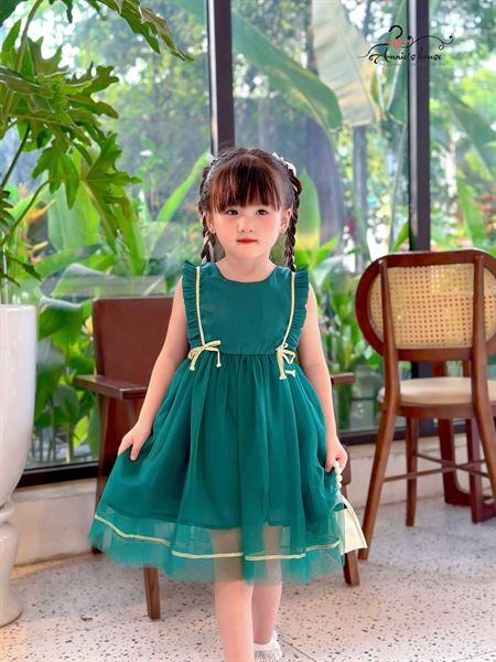  đầm voan phối nơ - Xanh 