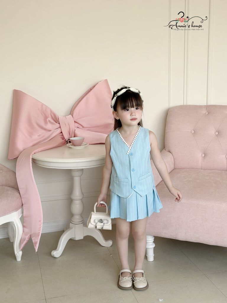  Set Gile chân váy dập li - Xanh 