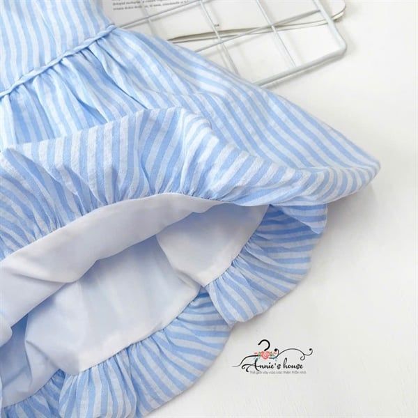  Đầm kẻ xanh thủy thủ dáng bí ngô 