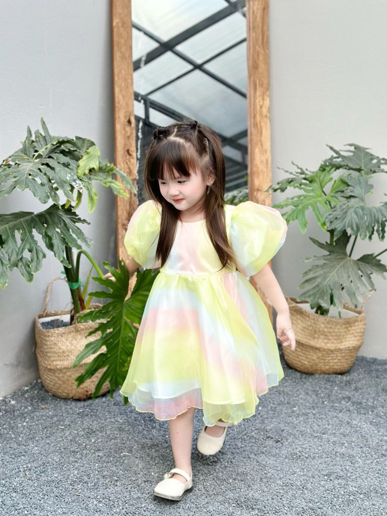  Đầm công chúa cầu vồng - xanh lá 