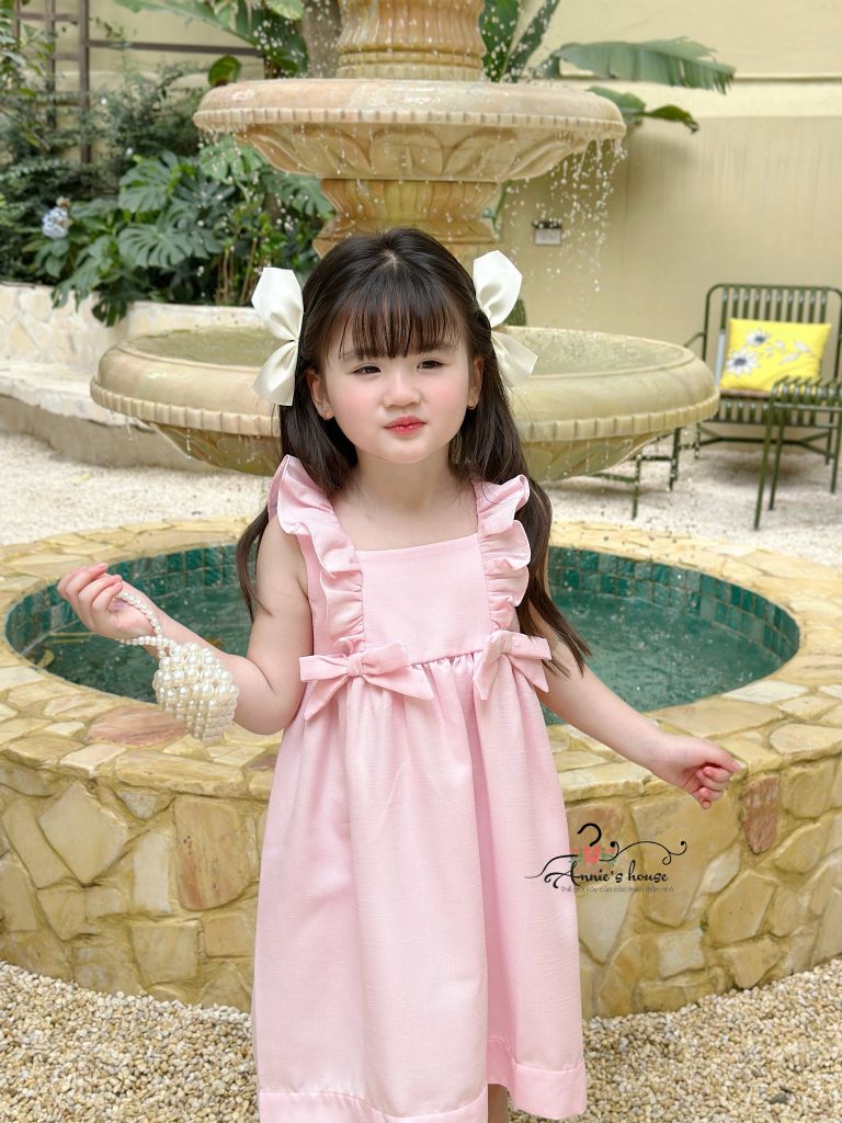  Đầm Lily - bèo vai đính nơ - Hồng Phấn 