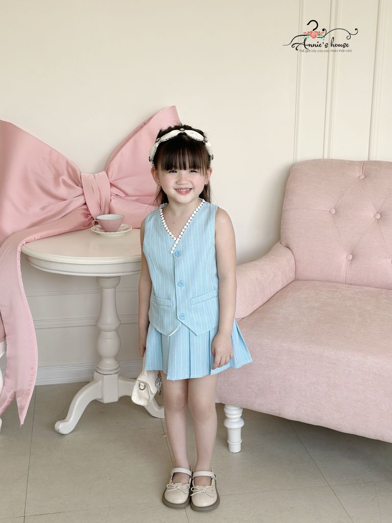  Set Gile chân váy dập li - Xanh 