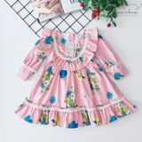  Đầm kẻ sọc hoa - Hồng 