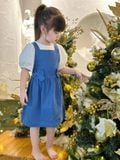  Set yếm linen đính nơ - Xanh Jean 