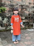  Áo dài cam thêu quần xanh 