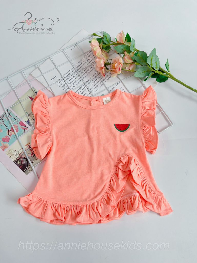  Áo thun bé gái viền bèo - Cam 
