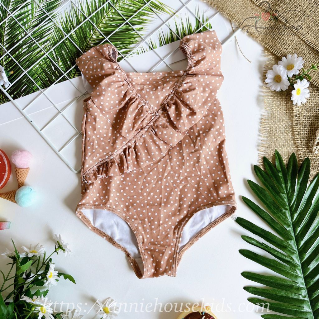  Đồ bơi nâu chấm bi trắng 