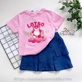  Set bộ gấu dâu áo hồng phối chân váy Jean 