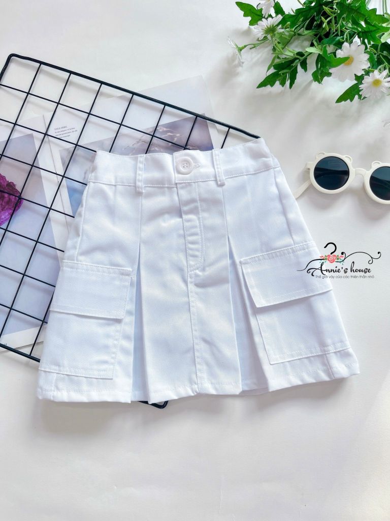  Chân váy kaki túi hộp - trắng 