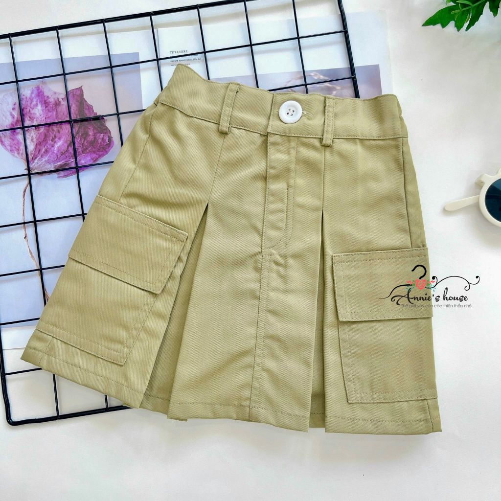 Chân váy kaki túi hộp - xanh rêu 