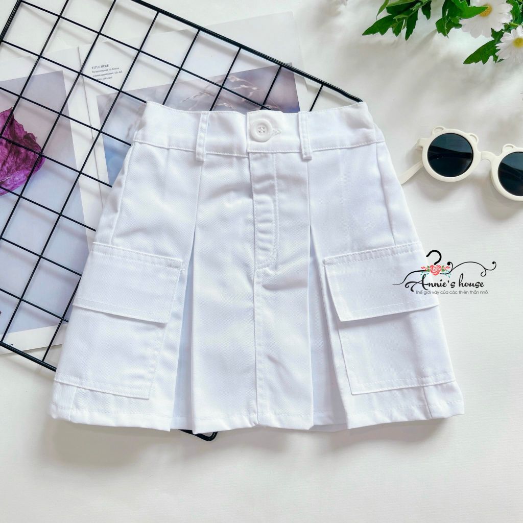  Chân váy kaki túi hộp - trắng 