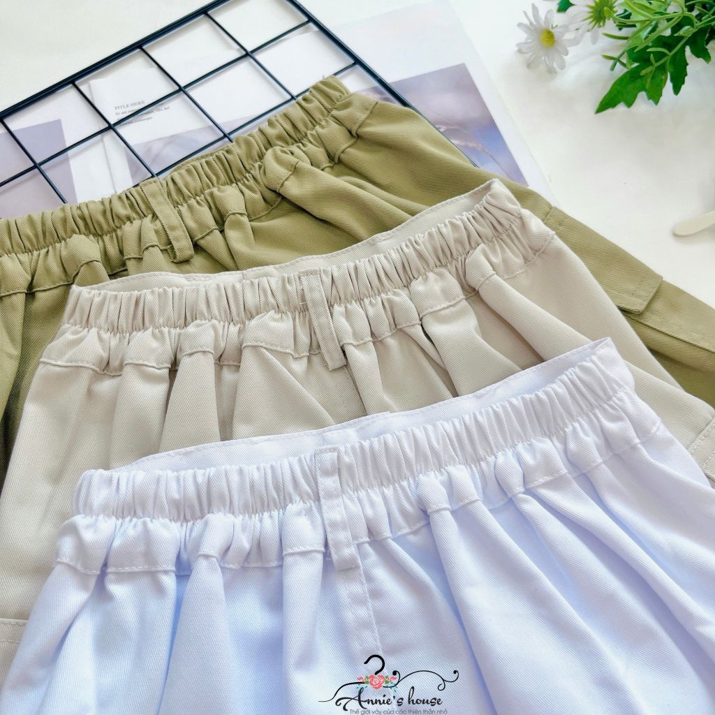  Chân váy kaki túi hộp - trắng 