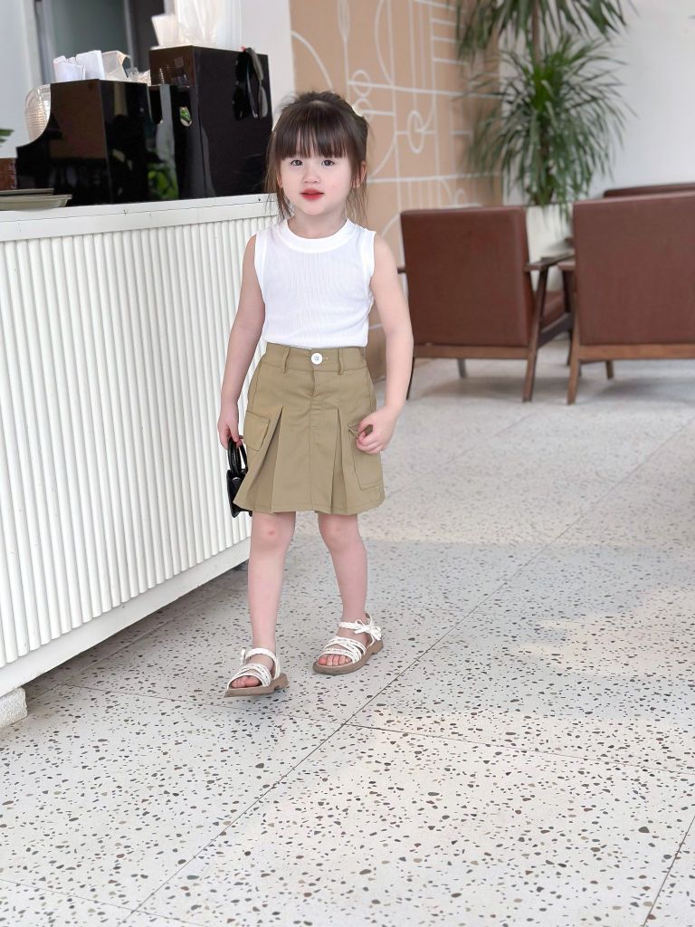  Chân váy kaki túi hộp - xanh rêu 