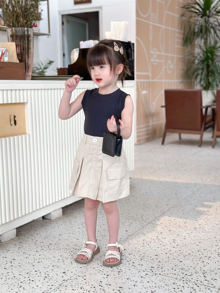  Chân váy kaki túi hộp - kem sữa 