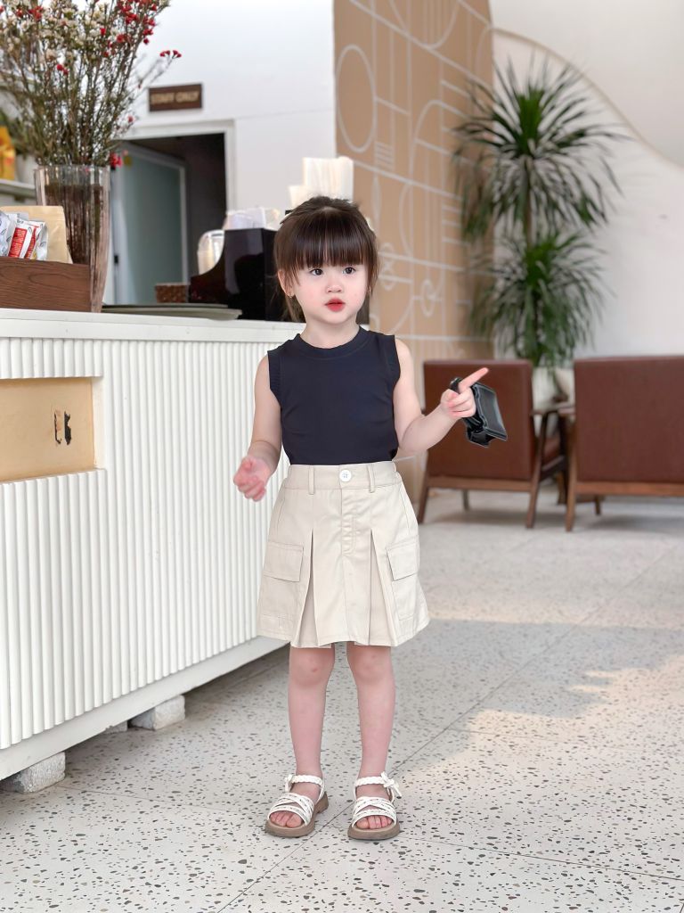  Chân váy kaki túi hộp - kem sữa 