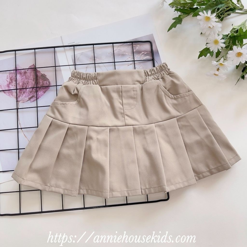  Chân váy xếp li xòe - Nâu nhạt 