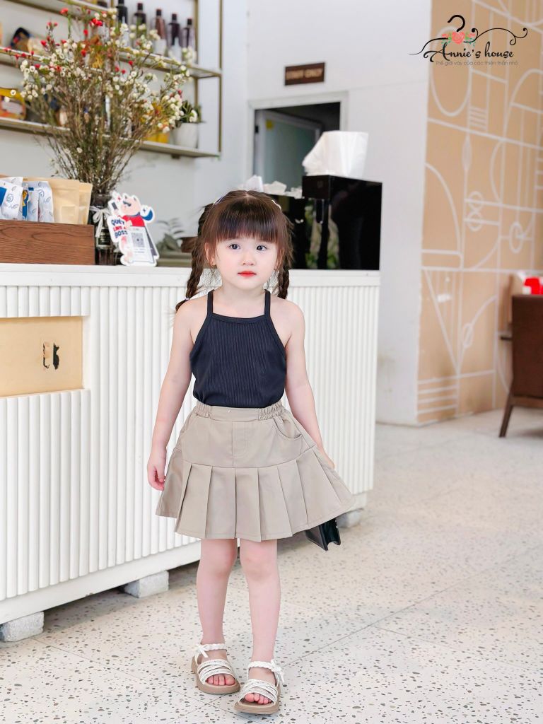  Chân váy xếp li xòe - Nâu nhạt 