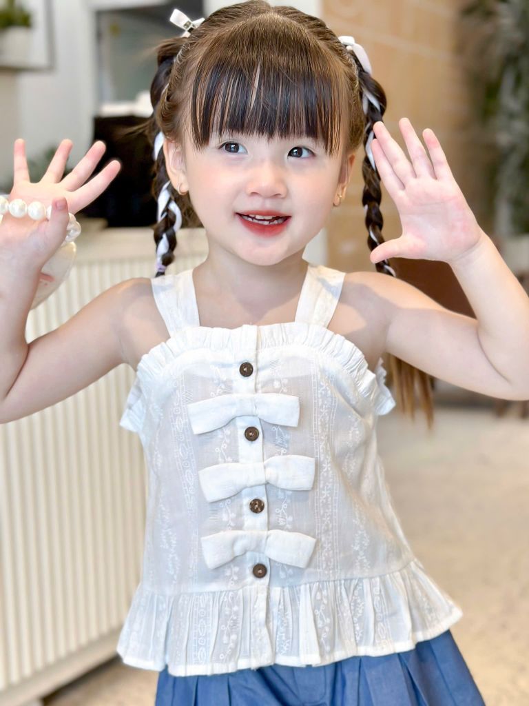  Set bộ áo nơ quần xếp li - Áo Trắng 