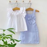  Set yếm nơ kẻ sọc - Xanh 