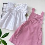  Set yếm nơ kẻ sọc - Đỏ 