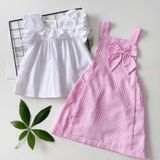  Set yếm nơ kẻ sọc - Hồng 