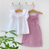  Set yếm nơ kẻ sọc - Đỏ 