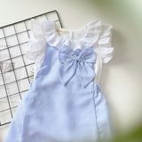  Set yếm nơ kẻ sọc - Xanh 