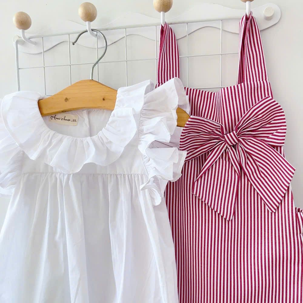  Set yếm nơ kẻ sọc - Đỏ 